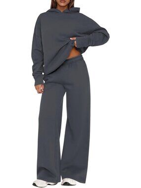 Women's Sweatsuits 2 Piece Sets Dark Grey Casual Long Sleeve Sweatpants Fall